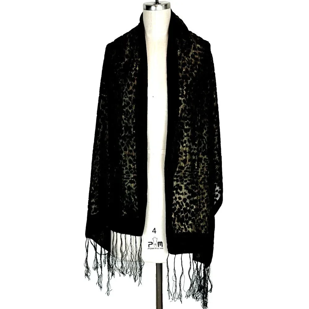Chico's Additions Velvet‎ Burnout Scarf Black Gold Whimsy Goth Witchy